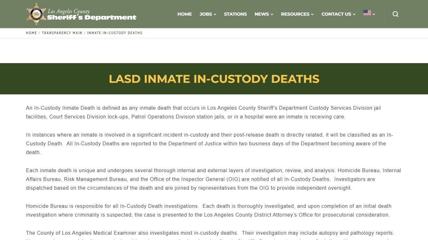 Inmate In-Custody Deaths - Los Angeles County Sheriff's Department