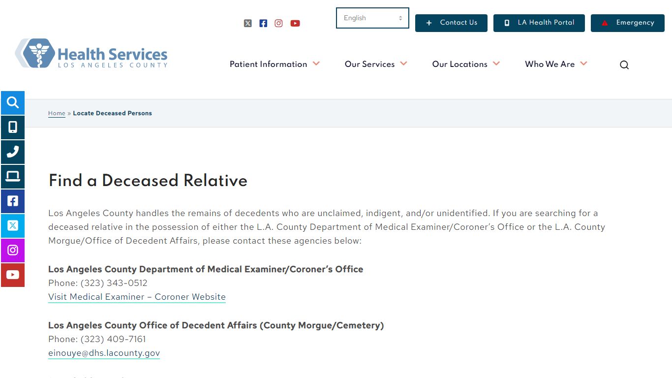 Locate Deceased Persons - Health Services Los Angeles County