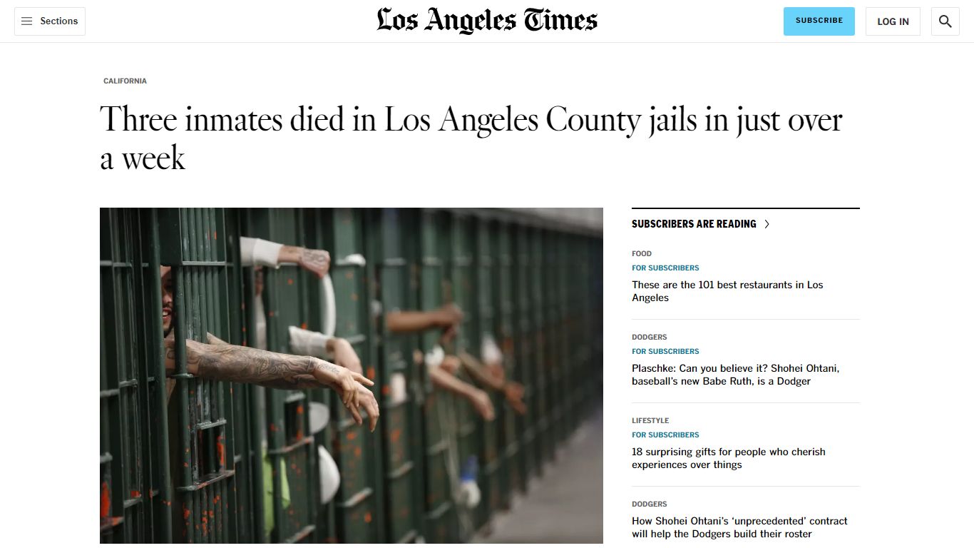 Three inmates died in Los Angeles County jails in just over a week